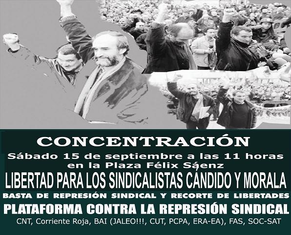 cartel concentración Candido y Morala contra la represión sindical